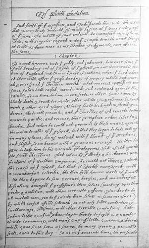 First page of Plymouth Plantation, which was written by william bradford