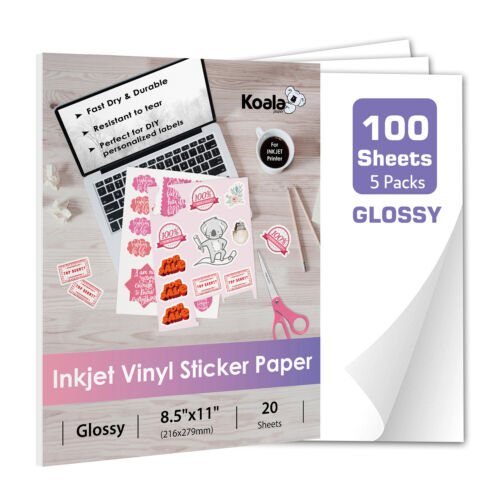 100 sheets printable vinyl sticker paper waterproof inkjet printer glossy bulk 644824538457 ebay