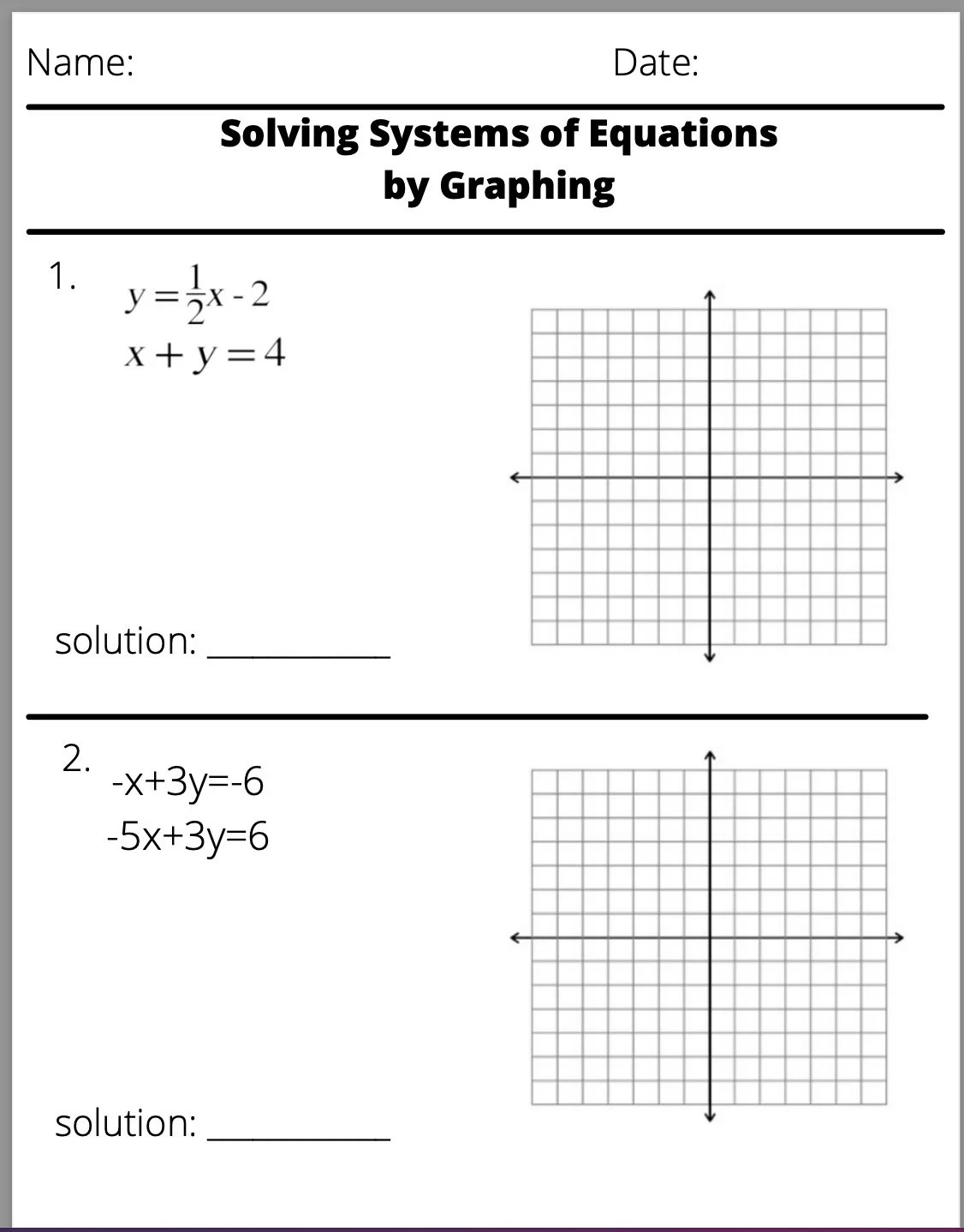 Equations By Graphing Worksheet