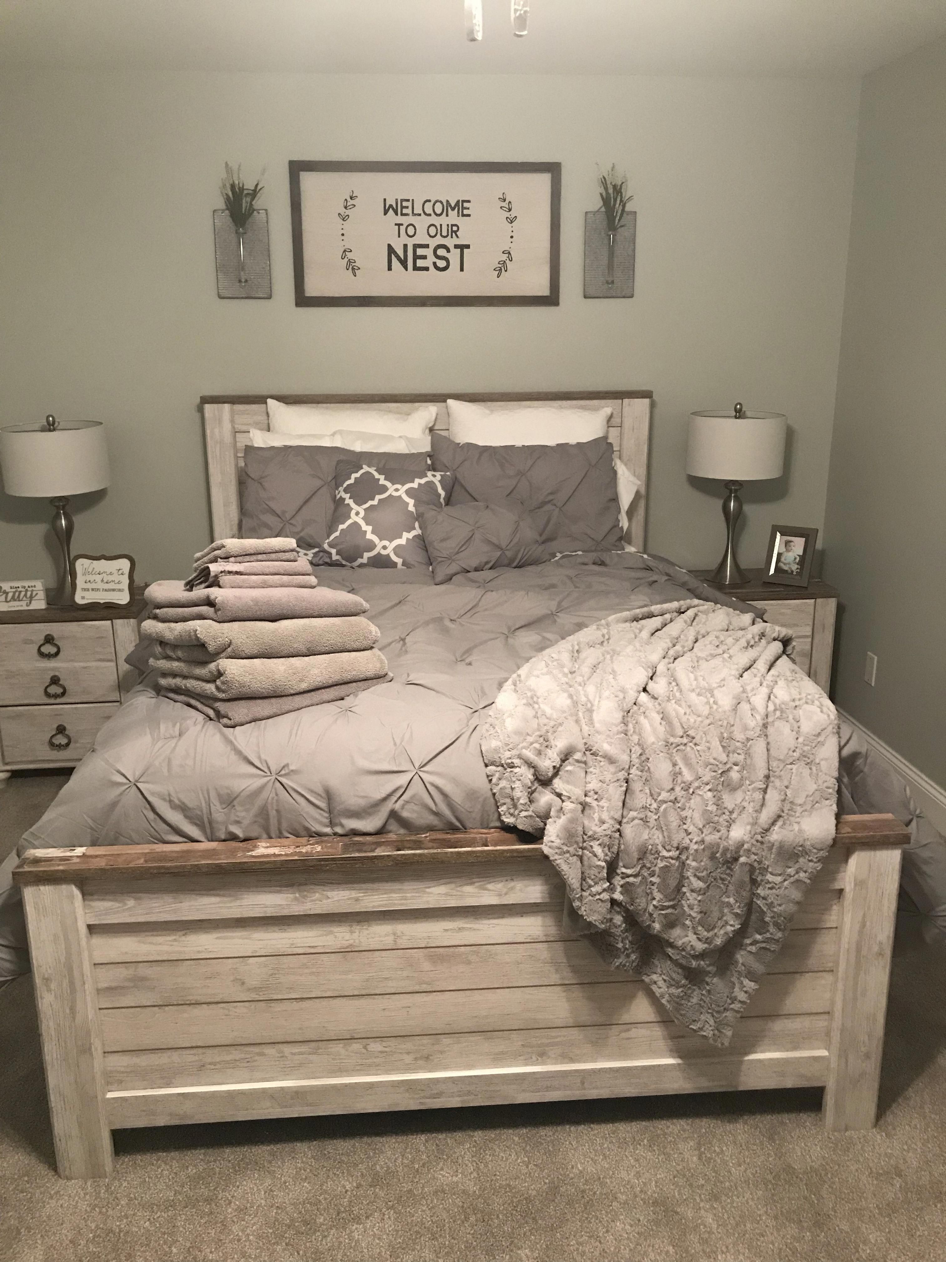 Neutral guest bedroom with minimal decor