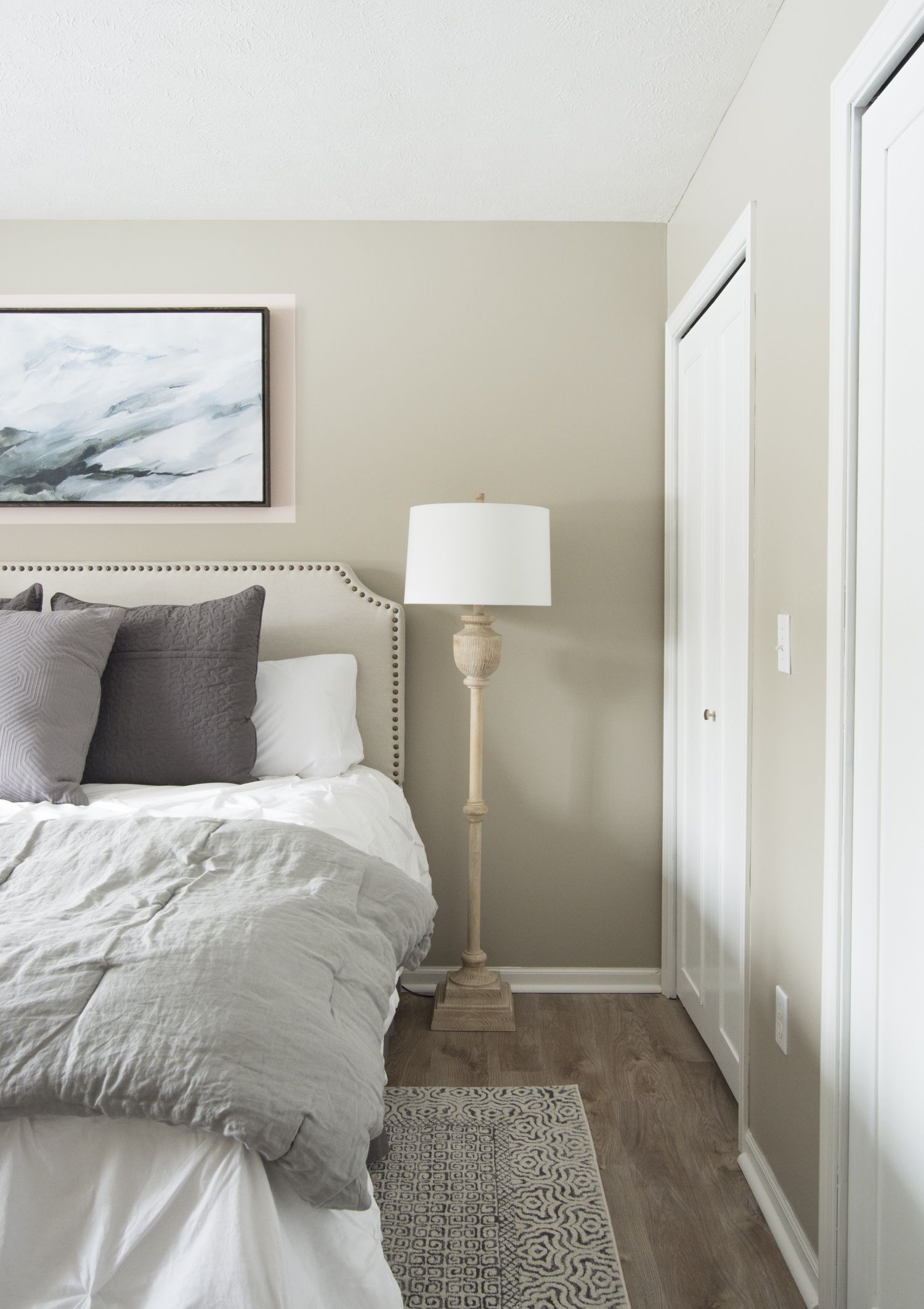 Soothing guest bedroom with soft color palette