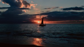 Silhouette of Sailboat on Body of Water during Sunset [3840×2160]