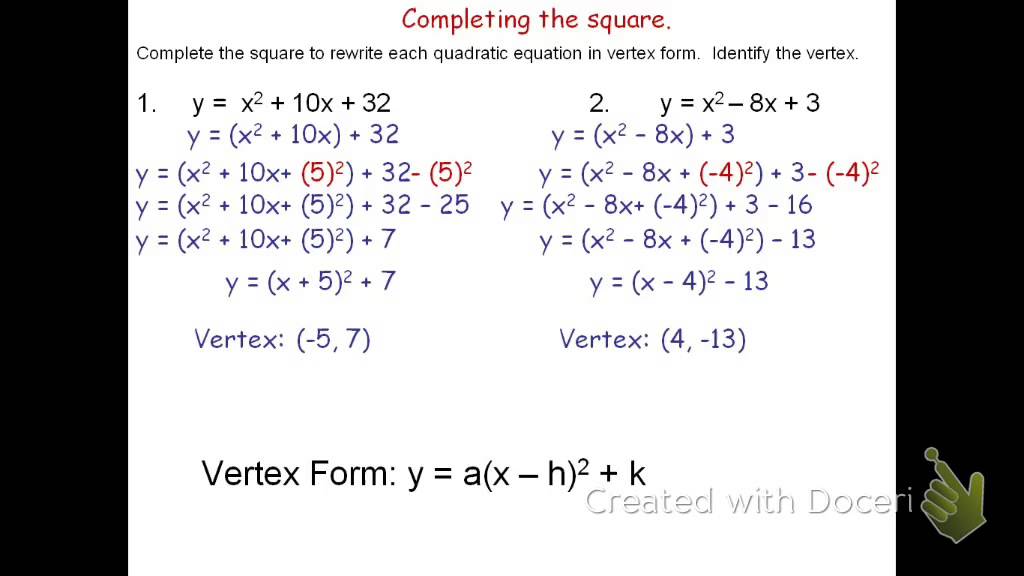 The Vertex Form Of A Quadratic Equation