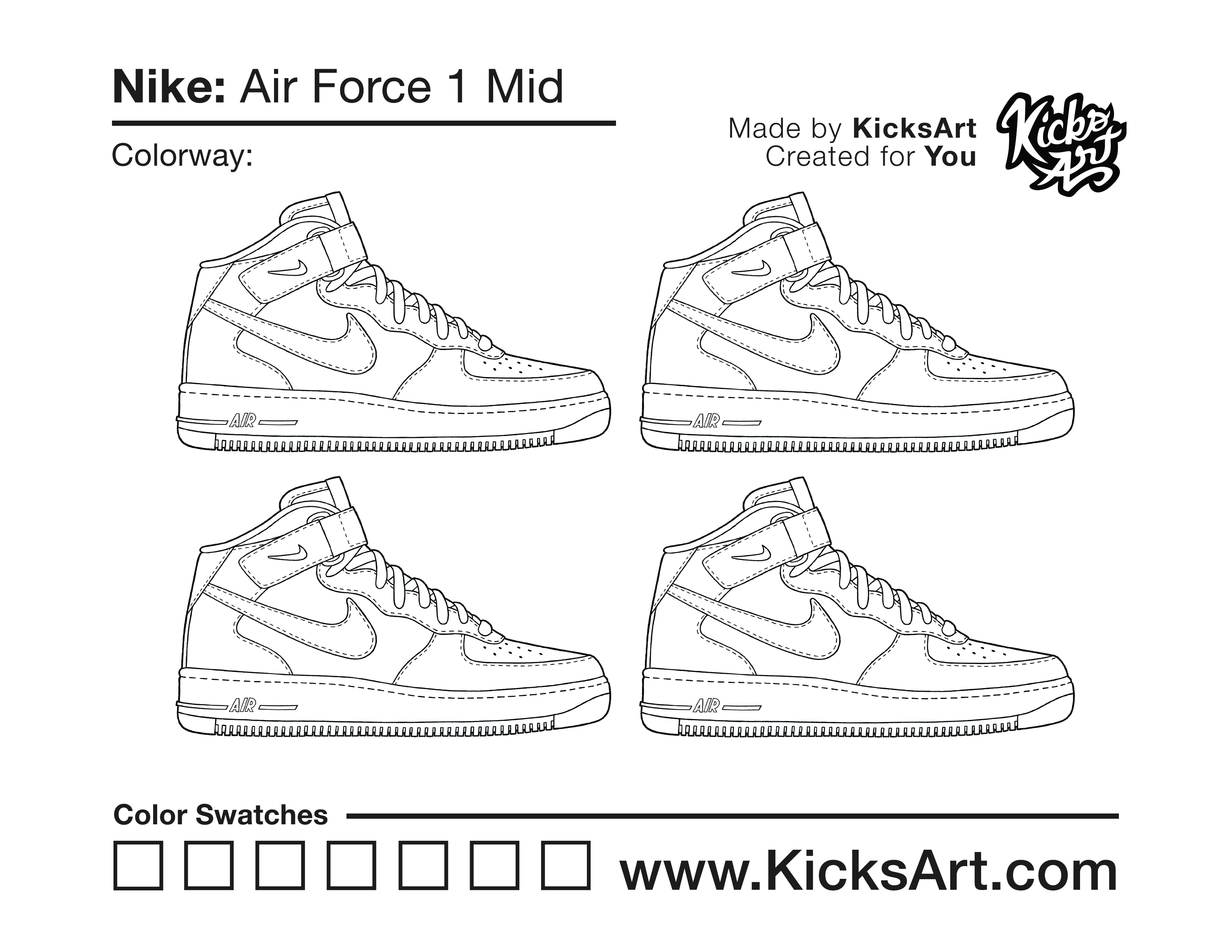 Nike Air Force 1 Mid Sneaker Coloring Page