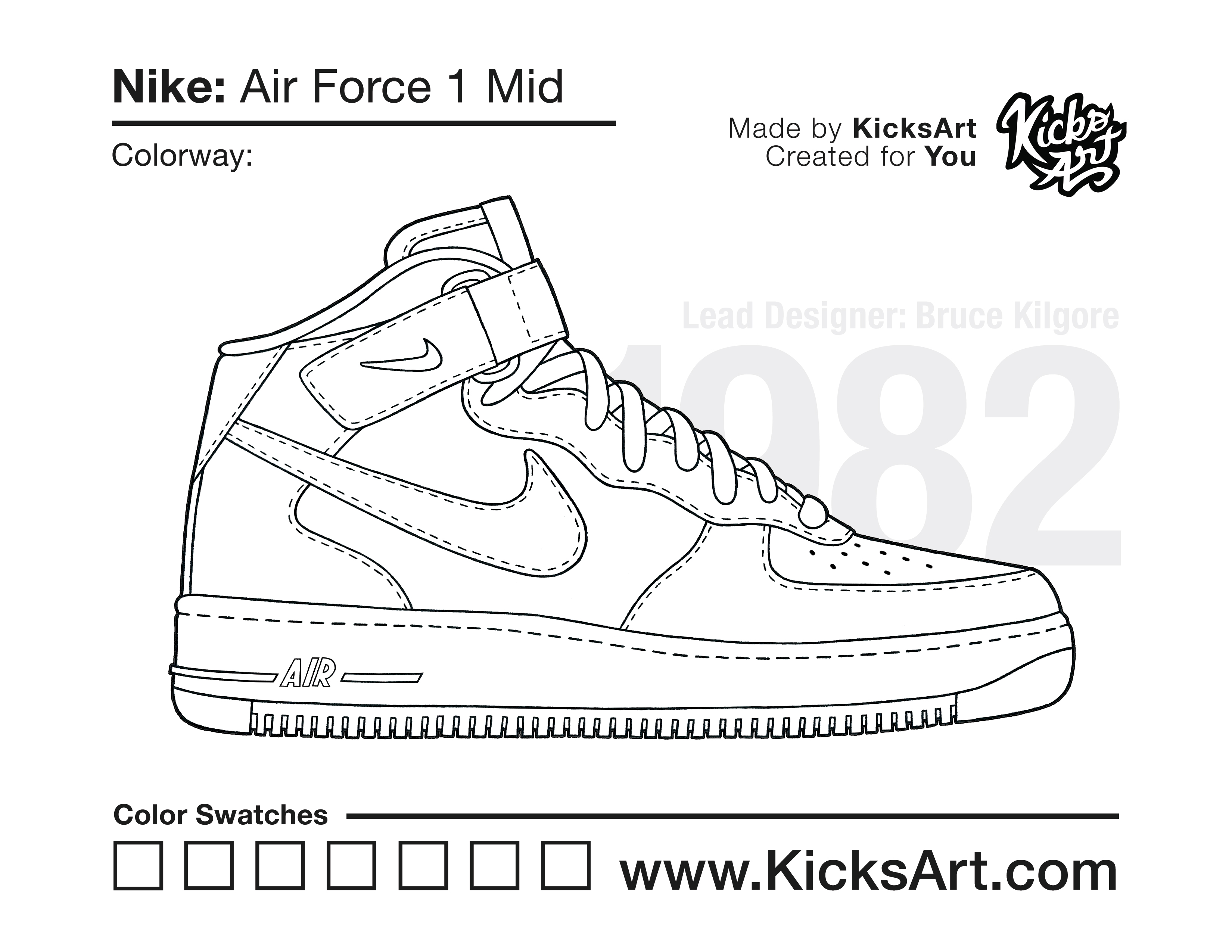 Nike Air Force 1 Mid Sneaker Coloring Page