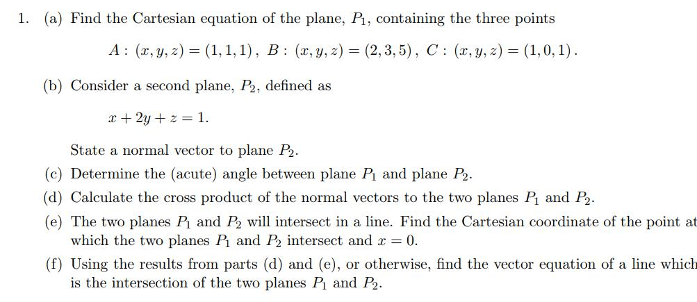 Cartesian Equation Of The Plane P1