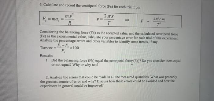 Solved Trial Time T Centripetal Force