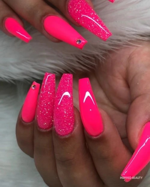 Hot Pink Nails with Diamonds