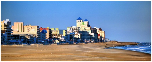 Deserted beach and boardwalk in Ocean City Maryland