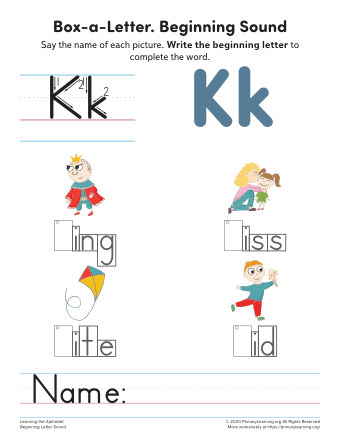 Letter K Phonics Worksheet | PrimaryLearning.Org