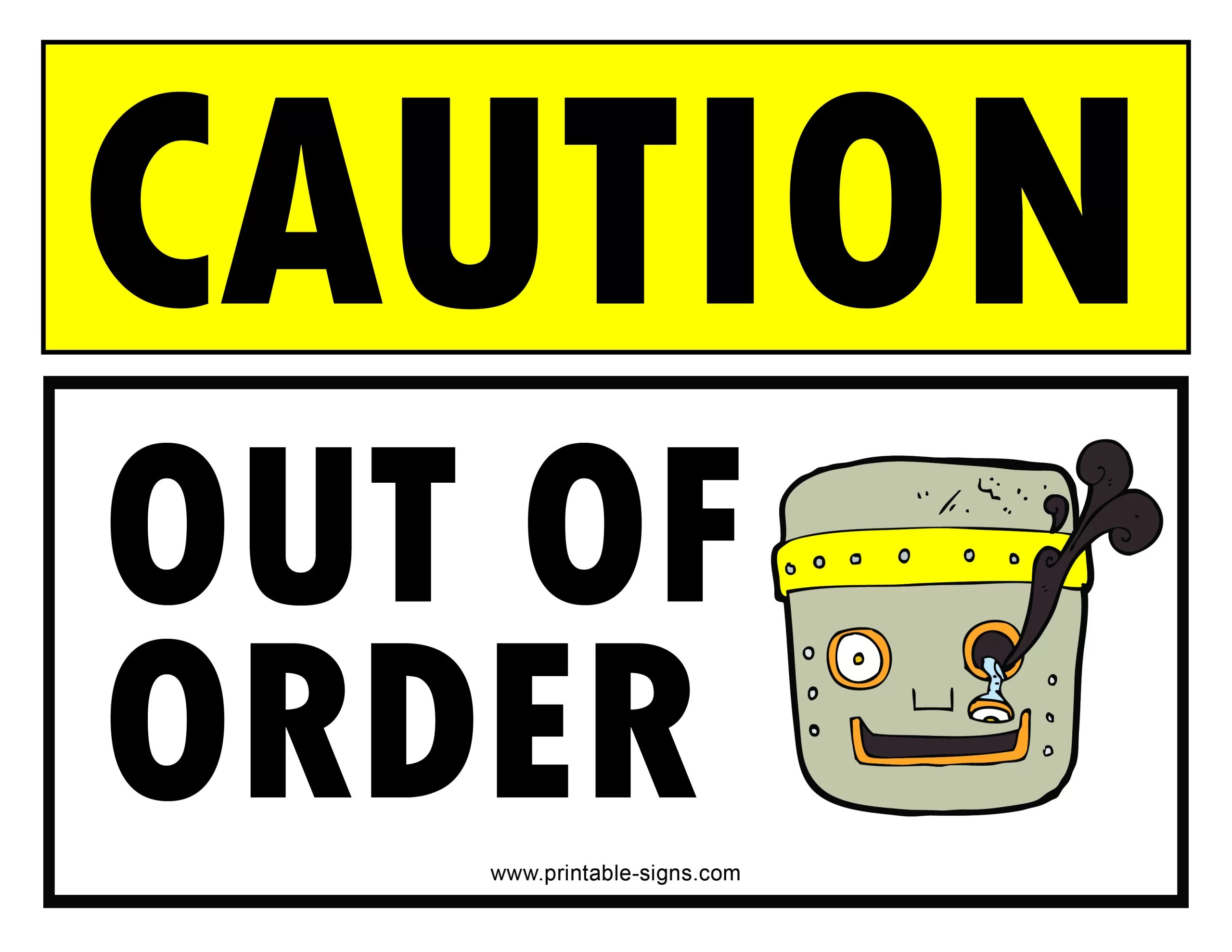 Printable Out of Order Sign Damaged Robot Face