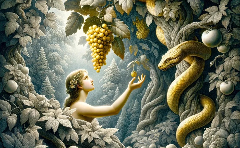 Eve, the tree of knowledge of good and evil, and the serpent.