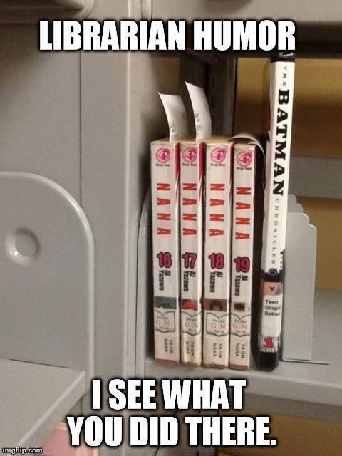 Here is some library humor to celebrate National Library Week. Library people and book lovers alike are a quirky bunch, Enjoy some of our library funnies.