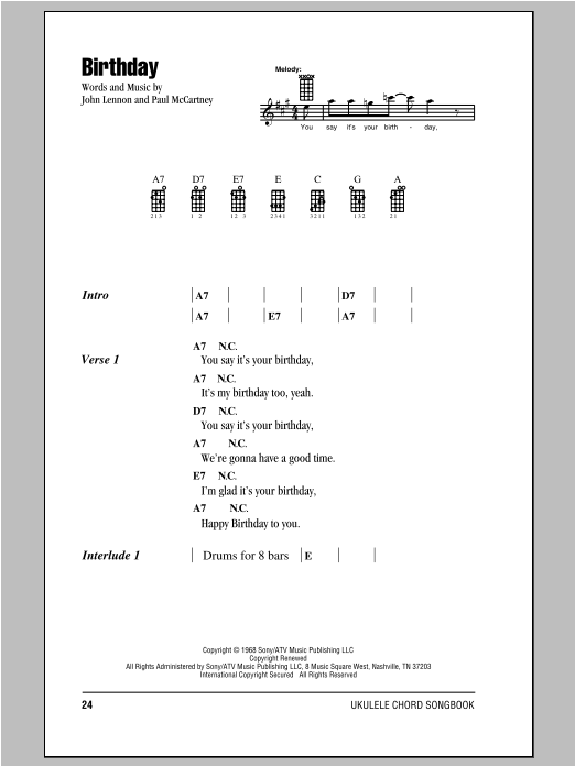 birthday ukulele chords lyrics print sheet music now