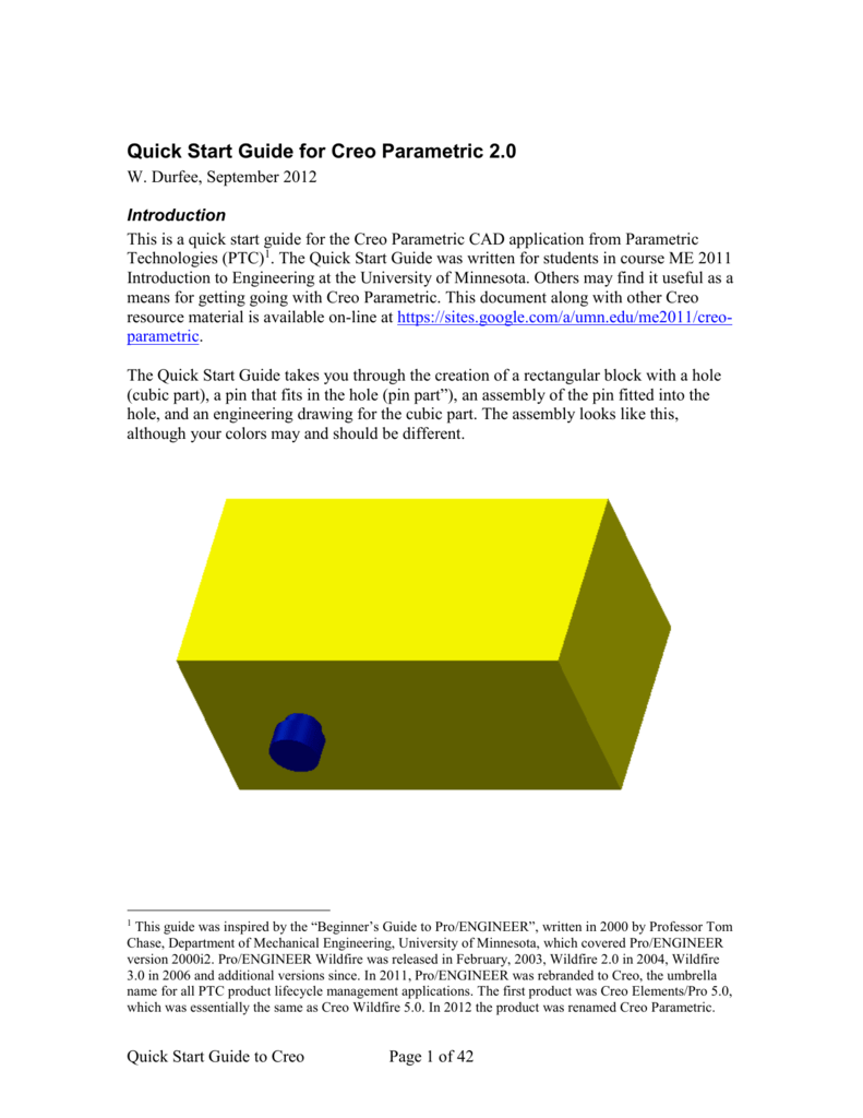 Quick Start Guide For Creo Parametric 2 0