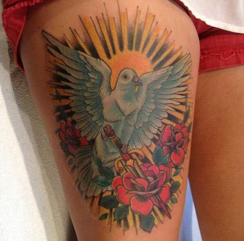 Dove Tattoos Design On Thigh