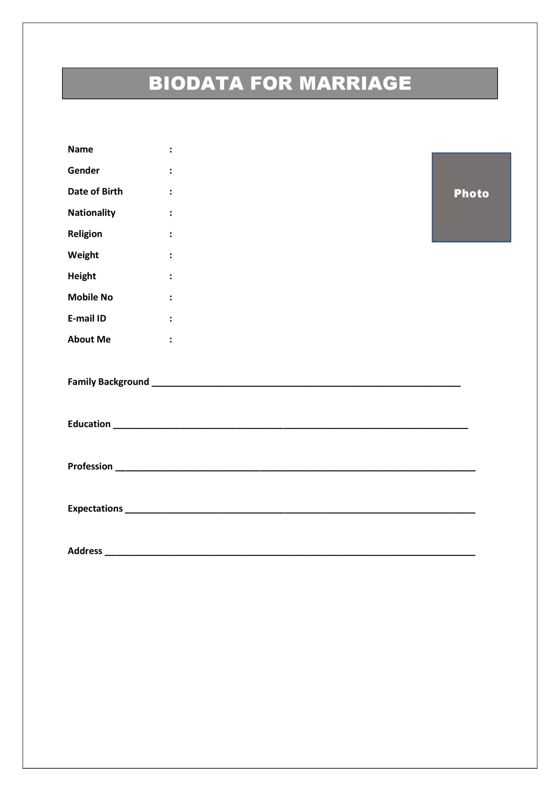 Marriage Bio-data Format Pdf For Boy