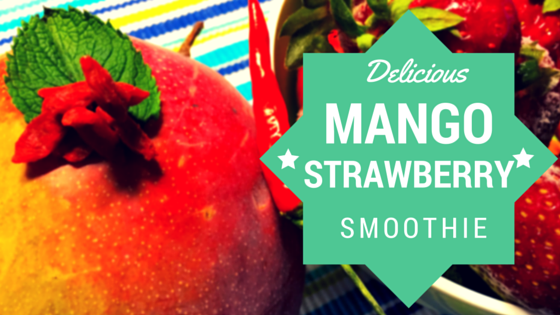 Healthy energy booster smoothie with strawberry, mango and goji berry