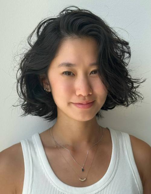 Asian Messy Wavy Comb Over Bob