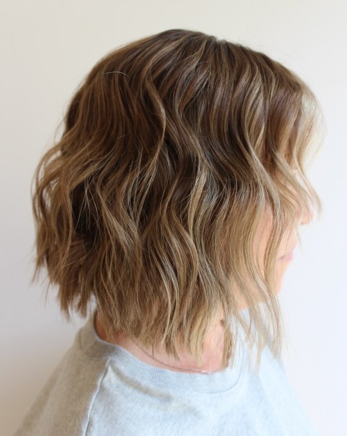 Messy Brown Bob with Blonde Highlights