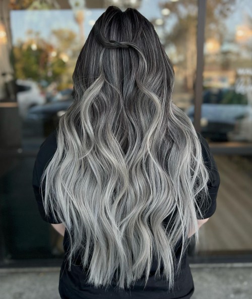 Waist Length with Midshaft to Ends Grey Highlights