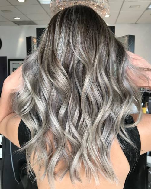 Silver and Dirty Blonde Balayage for Brown Hair