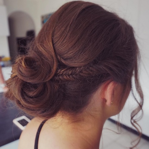 Side Fishtail And Low Bun Updo