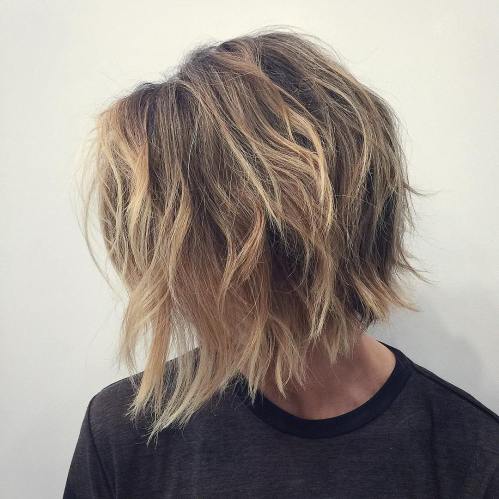 angled shag bob with balayage