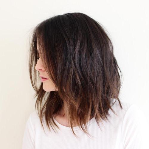 long messy brown bob with balayage