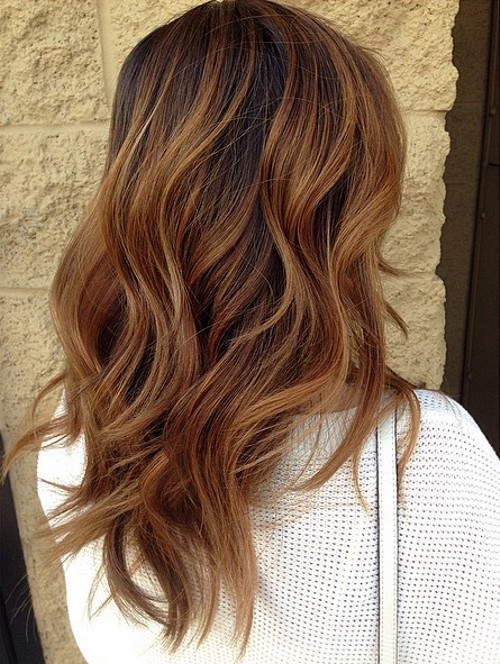 dark brown hair with caramel ombre highlights