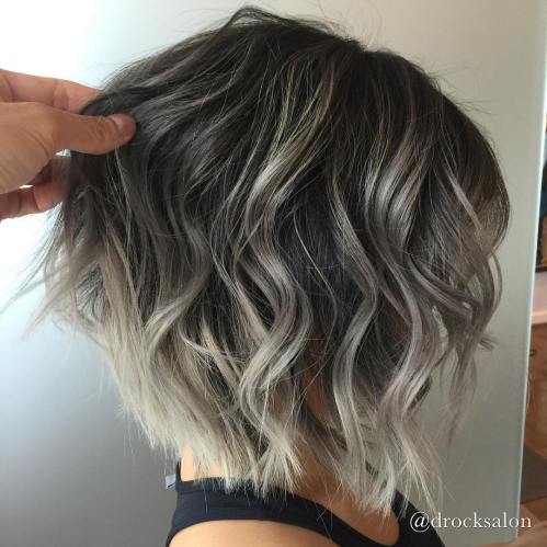 Subtle Gray Balayage For Brunette Bob