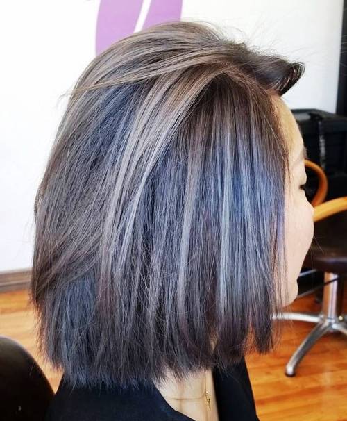 brown bob with ash brown highlights