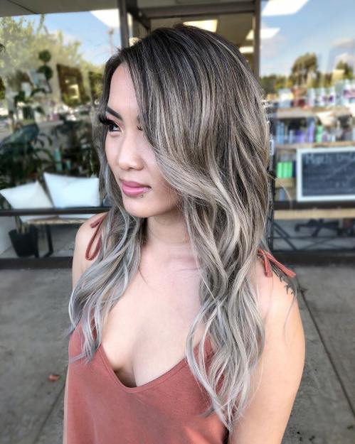 Long Brown Gray Balayage Hair