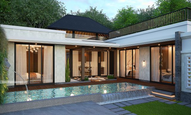 Gambar 1 Desain Rumah Villa Bali 1 Lantai Bapak GD 2092 di  Cibubur, Jakarta Timur