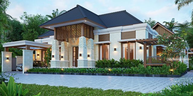 Gambar 1 Desain Rumah dan Toko Villa Bali 2 Lantai Bapak ESF 2106 di  Pasuruan, Jawa Timur