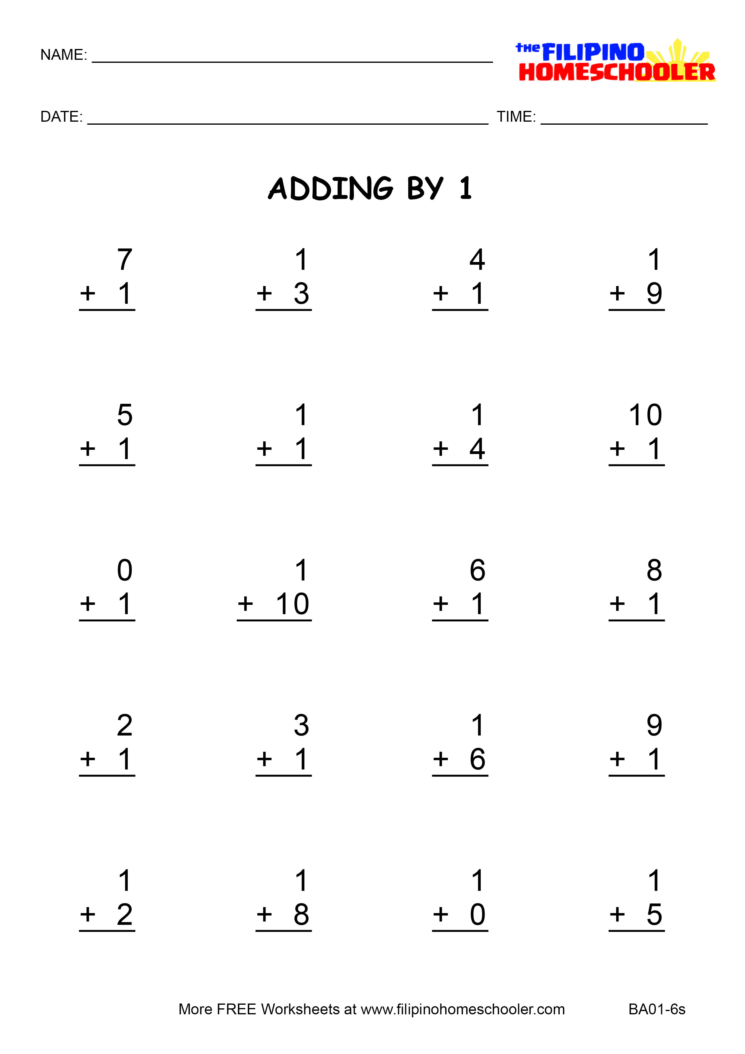 Adding by 1 Worksheets and Teaching Strategies — The Filipino Homeschooler