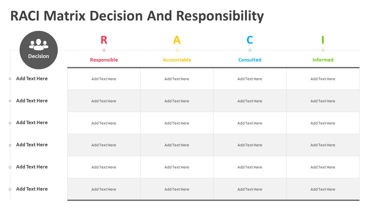 RACI Matrix Decision And Responsibility PowerPoint Template