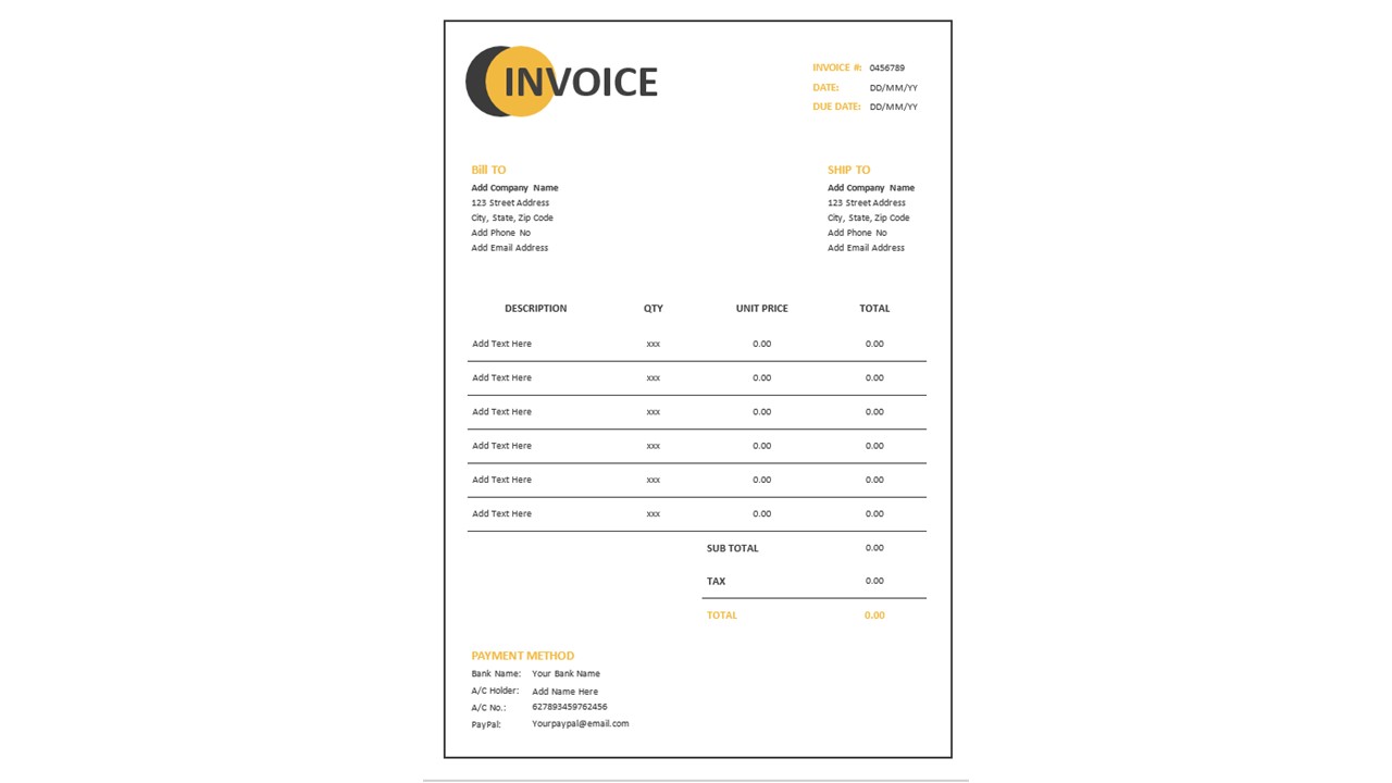 Simple Invoice Word Template Design