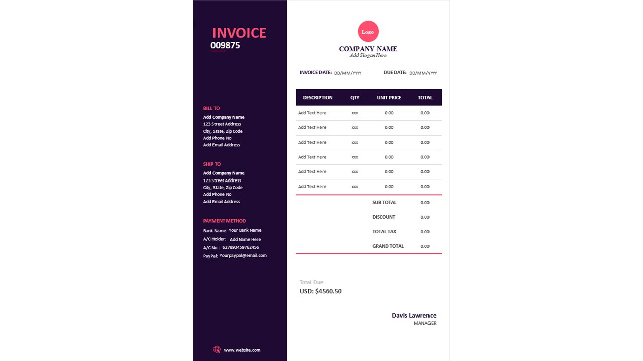 Blank Invoice Word Template Design