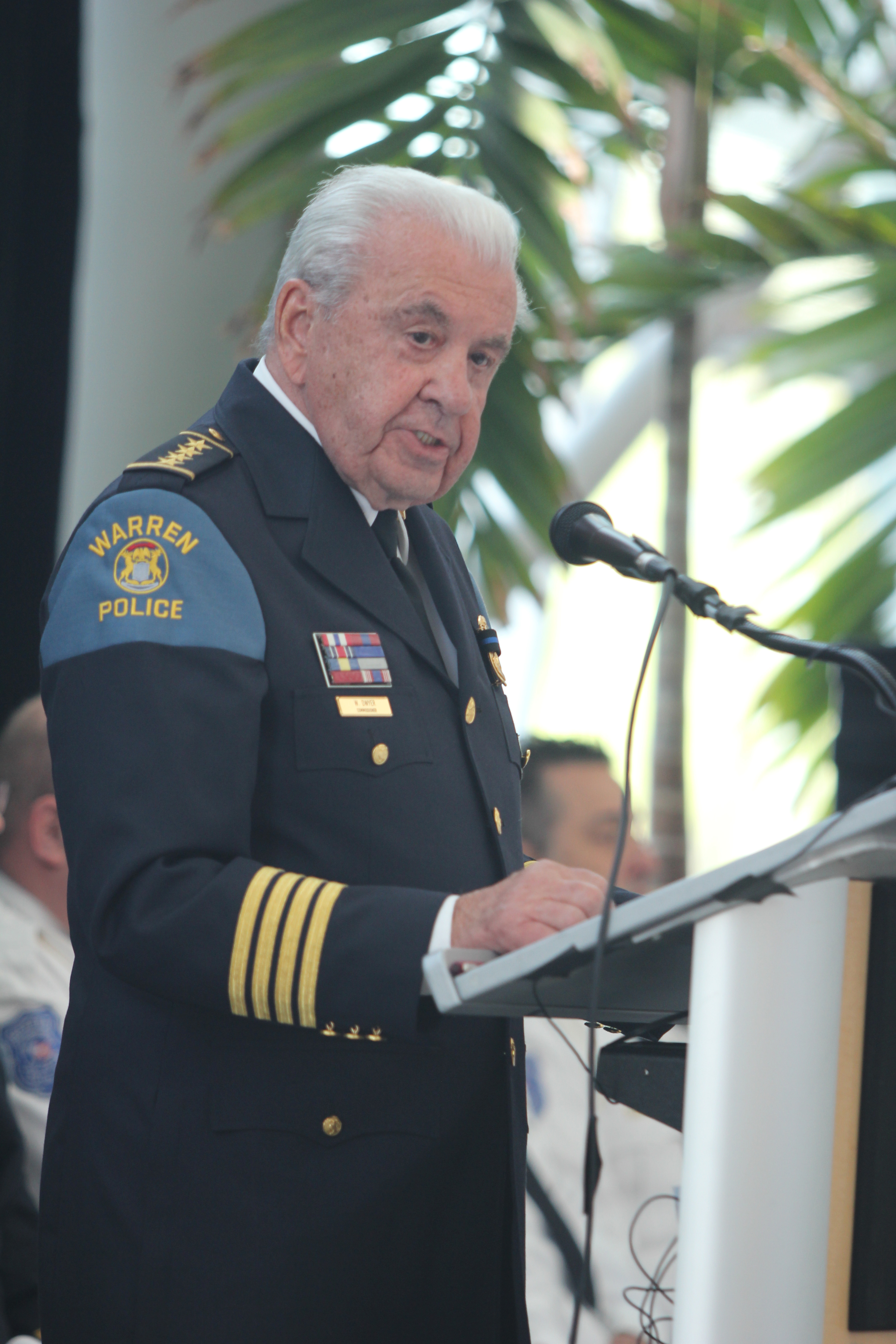 Warren Police Commissioner William Dwyer speaks during Monday's Police Week ceremony honoring officers who have made the ultimate sacrifice.(DAVID ANGELL FOR THE MACOMB DAILY)