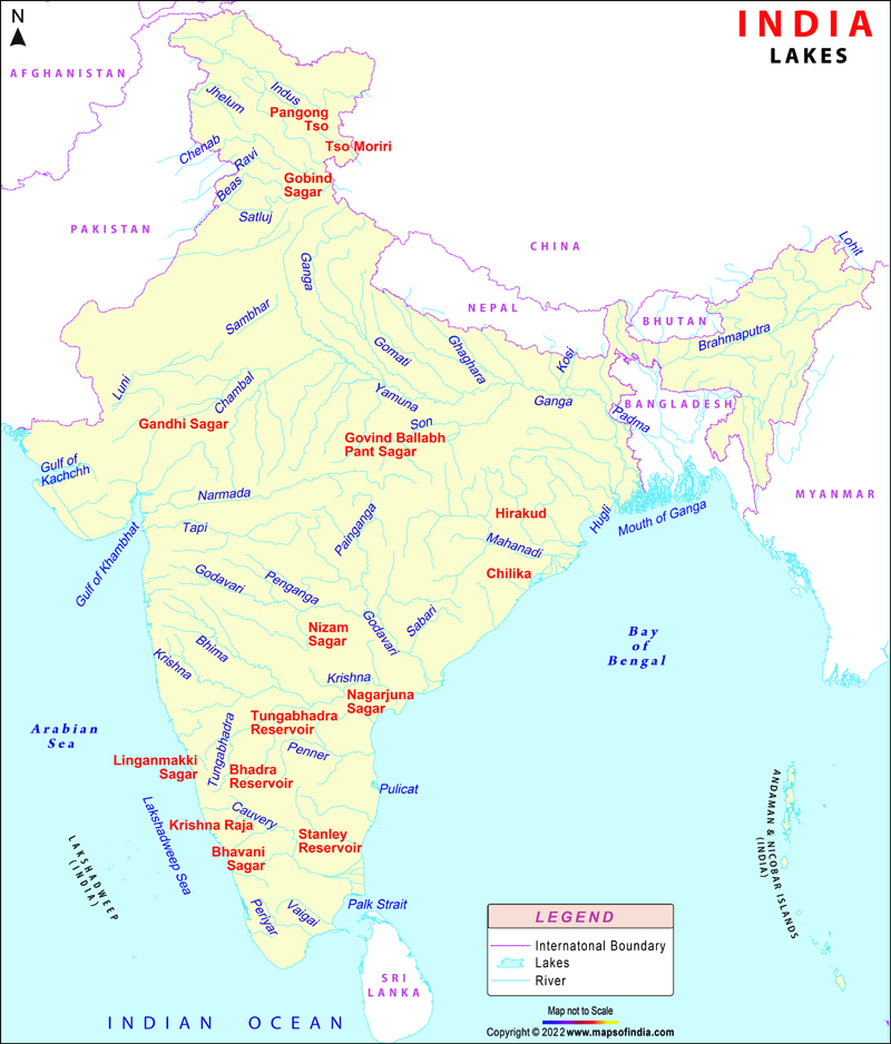 Major Rivers And Lakes In India Map