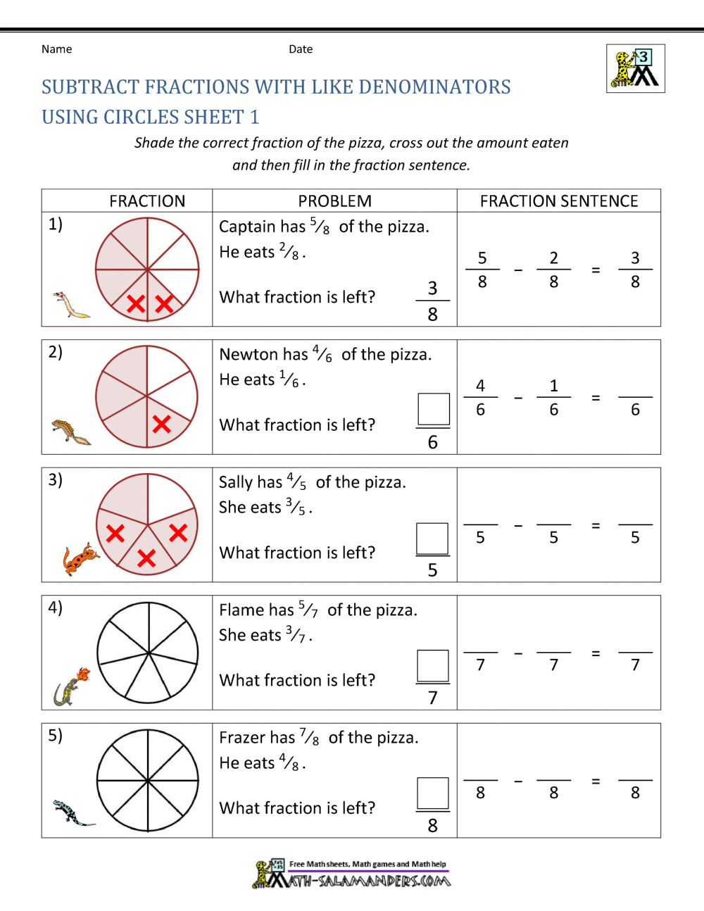 adding and subtracting fraction worksheets