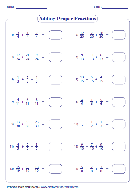 4th Grade Math Adding Fractions With Unlike Denominators Worksheets