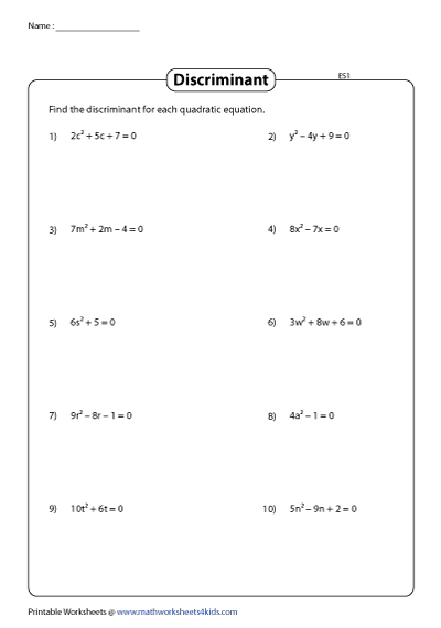 The Discriminant Worksheets