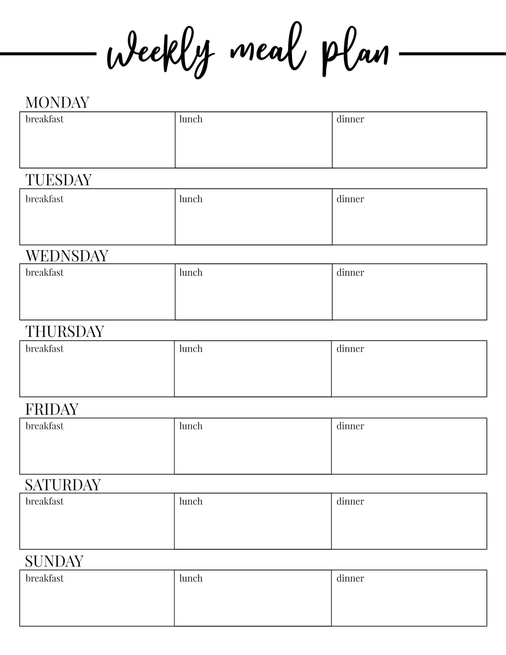 Free Printable Weekly Meal Plan Template - Paper Trail Design