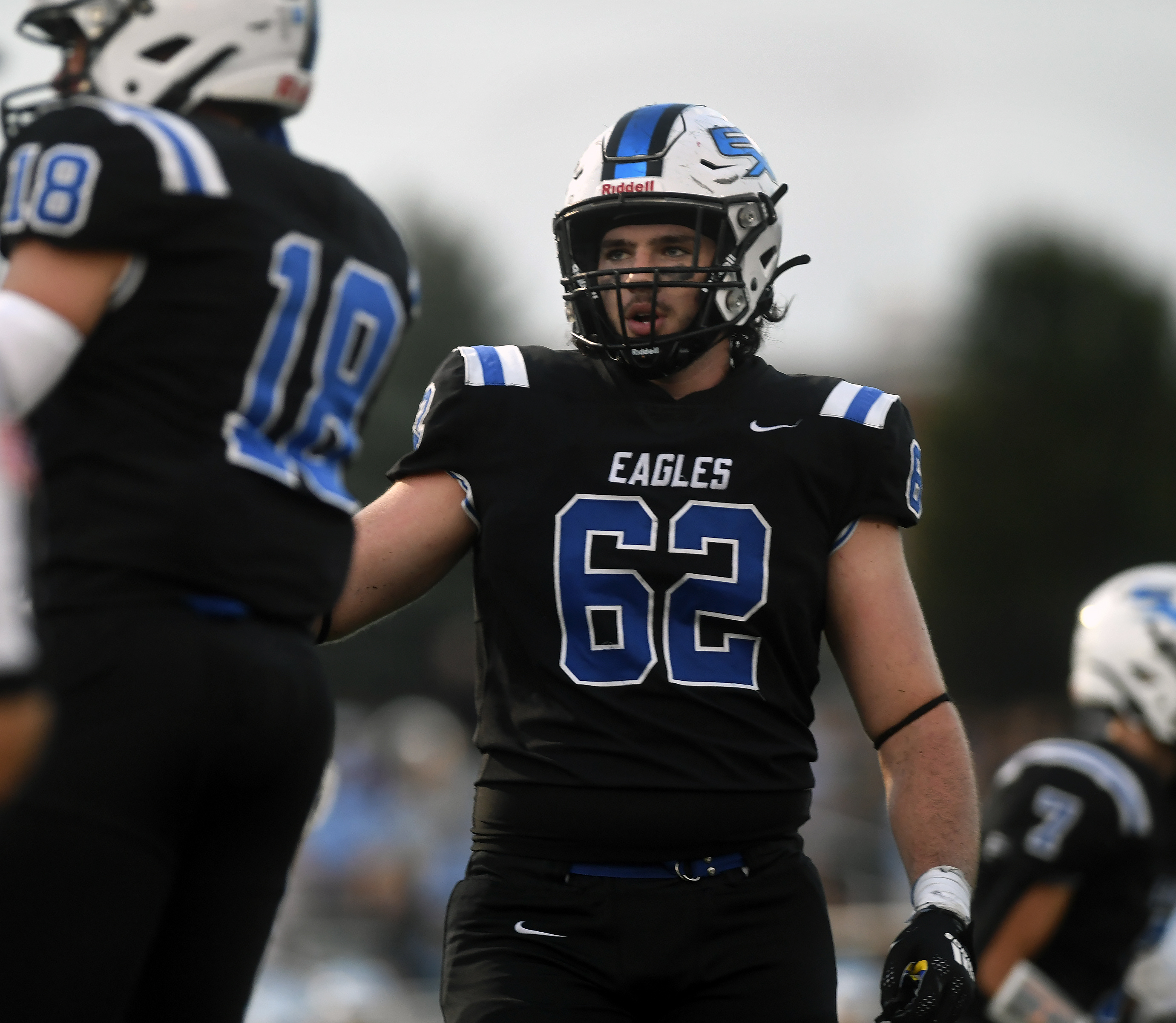 Exeter Eagles Anthony Caccese in the opening of the 2022 high school football season in Birdsboro at the Pig Iron Bowl. (BILL UHRICH - READING EAGLE)