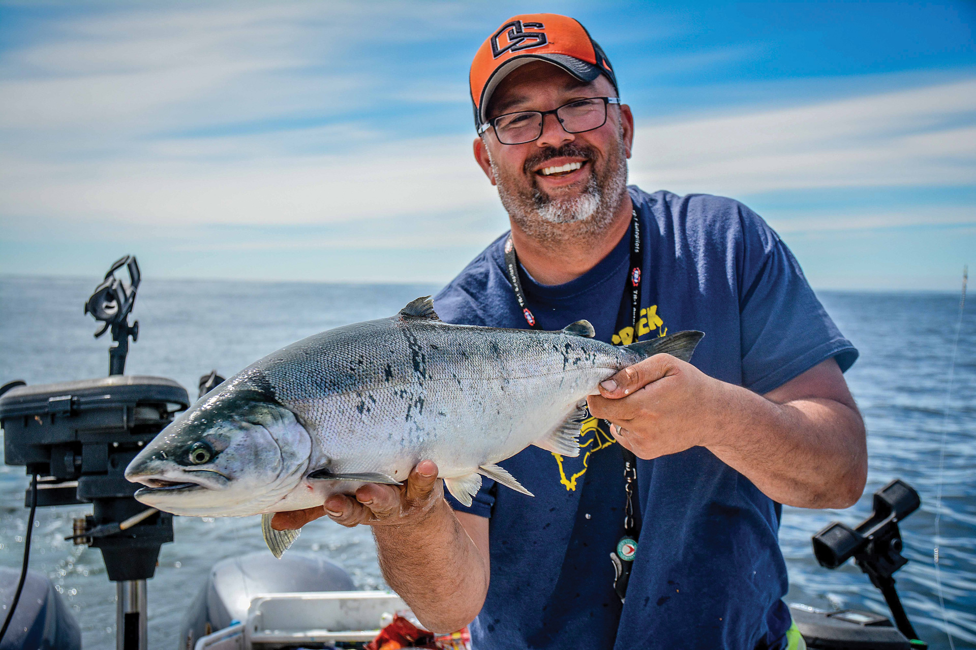 Ralph Thomas, a well-known salmon angler in the Pacific Northwest, with an ocean-going coho off the coast of Nootka Island.