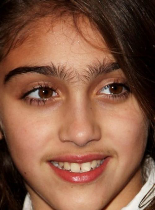 madonna's daughter, bad eyebrows, funny eyebrows, bad makeup, worst eyebrows, ugly eyebrows, horrible, terrible, cholo, nasty, creepy, eyebrow fails, unibrows, wtf, bad family photos, awkward