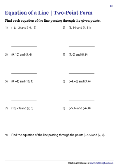 Line Using Two Points Worksheets