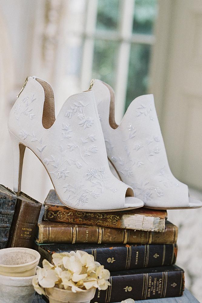 wedding shoes trends 2018 white embroidery bridal booties with open toe bella belle peony